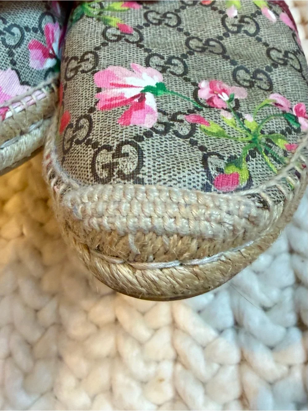 Gucci Bloom Floral GG Canvas Espadrilles with Berry LP Trim